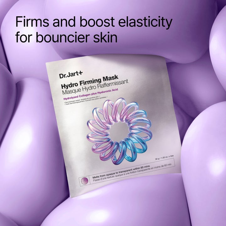Dr.Jart+ Hydro Firming Mask 30 g kiinteyttävä kangasnaamio violetilla taustalla ja kierrekuviolla