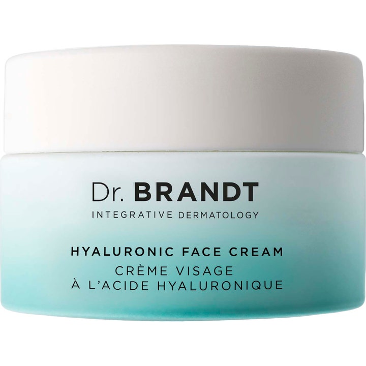 Dr. Brandt Hyaluronic Face Cream 50 g kosteuttava kasvovoide vaaleansinisessä liukuvärjätyssä purkissa valkoisella korkilla.