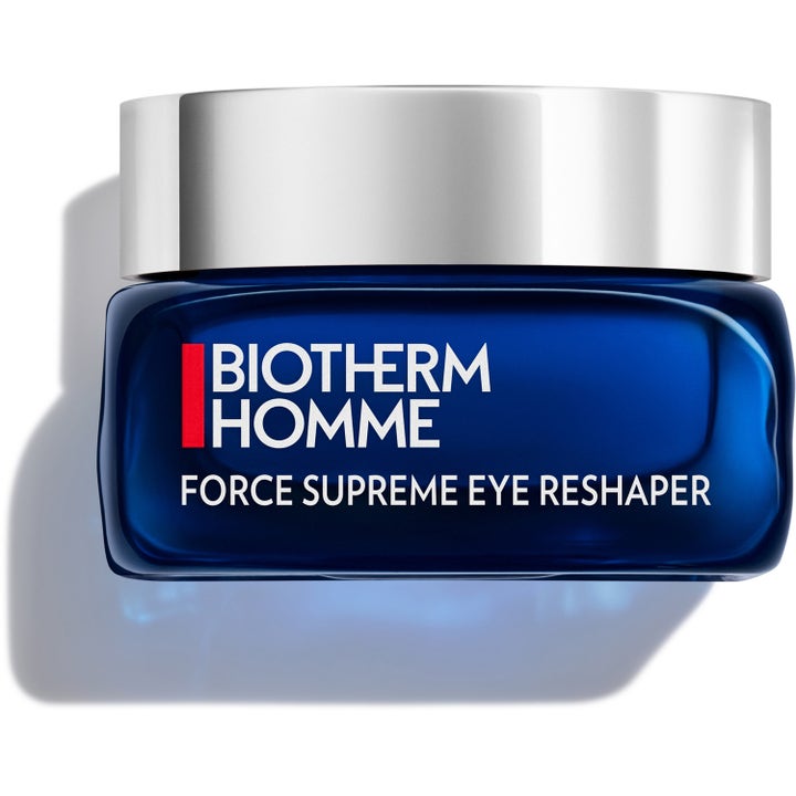 Biotherm Homme Force Supreme Eye Reshaper 15ml kiinteyttävä silmänympärysvoide tummansinisessä lasipurkissa hopeakorkilla