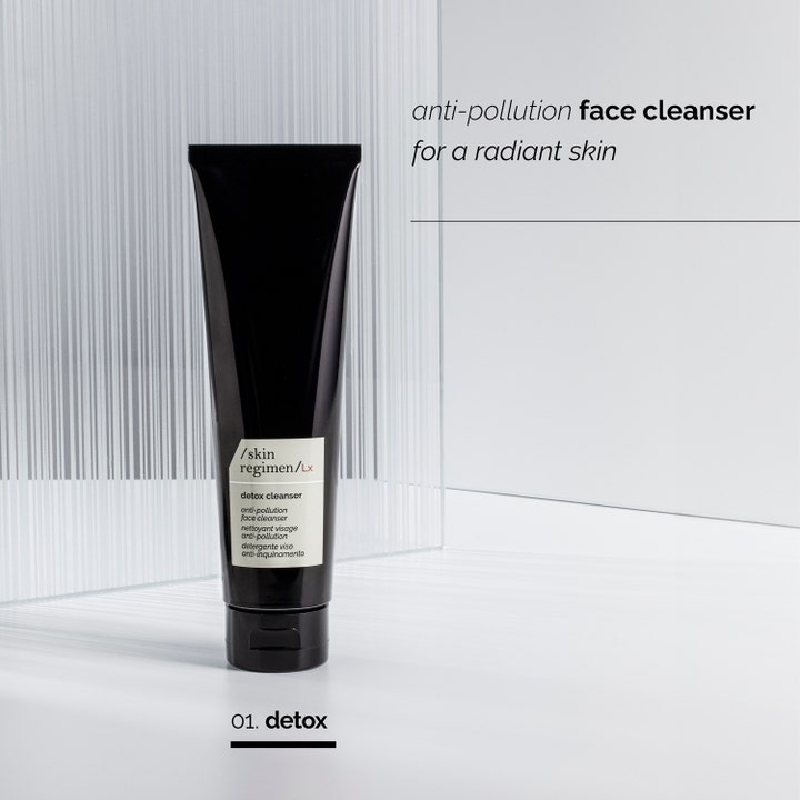 Skin Regimen Detox Cleanser 150 ml syväpuhdistava kasvojenpuhdistusaine mustassa tuubissa kirkkaalle iholle.