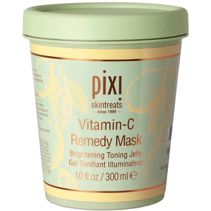 Pixi Vitamin-C Remedy Mask 300 ml kirkastava kasvonaamio vaaleanvihreässä purkissa keltaisilla sitruskuvioilla