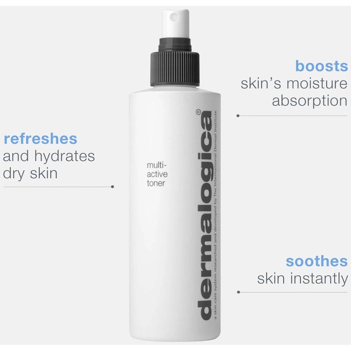 Dermalogica Multi-Active Toner 250 ml kosteuttava kasvovesi valkoisessa suihkepullossa virkistää ihoa.