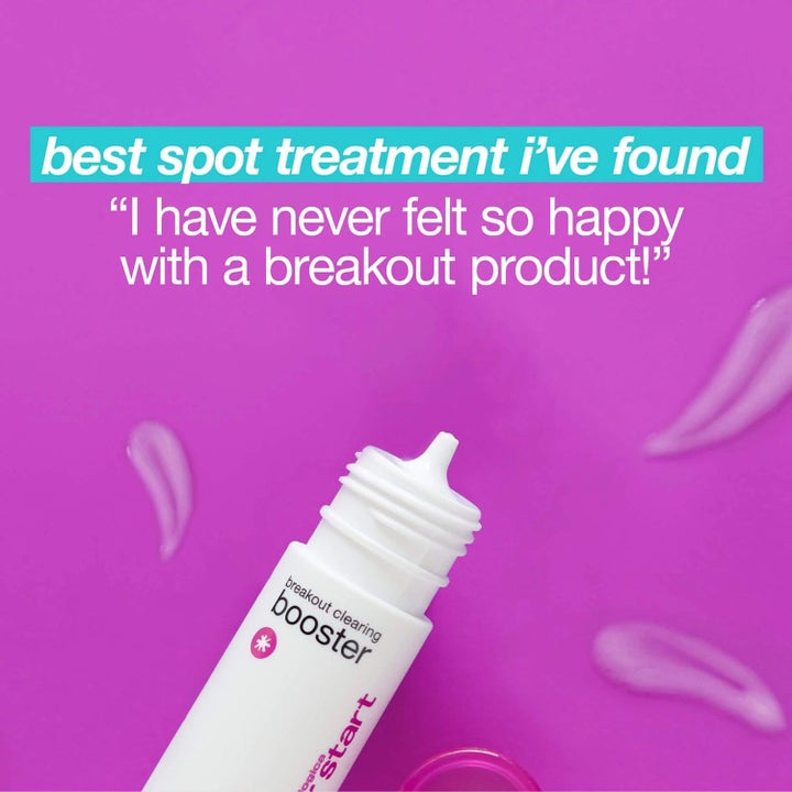 Dermalogica Clear Start Breakout Clearing Booster täsmähoito niasiiniamidilla, kirkasta geeliä ja best spot treatment -teksti.