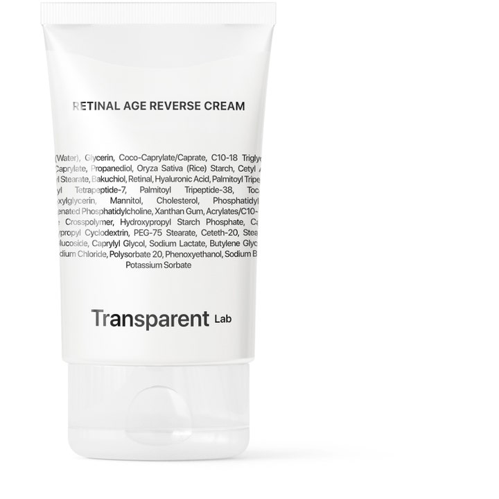 Transparent Lab Retinal Age Reverse Cream 50 ml uudistava kasvovoide valkoisessa tuubissa kirkkaalla korkilla