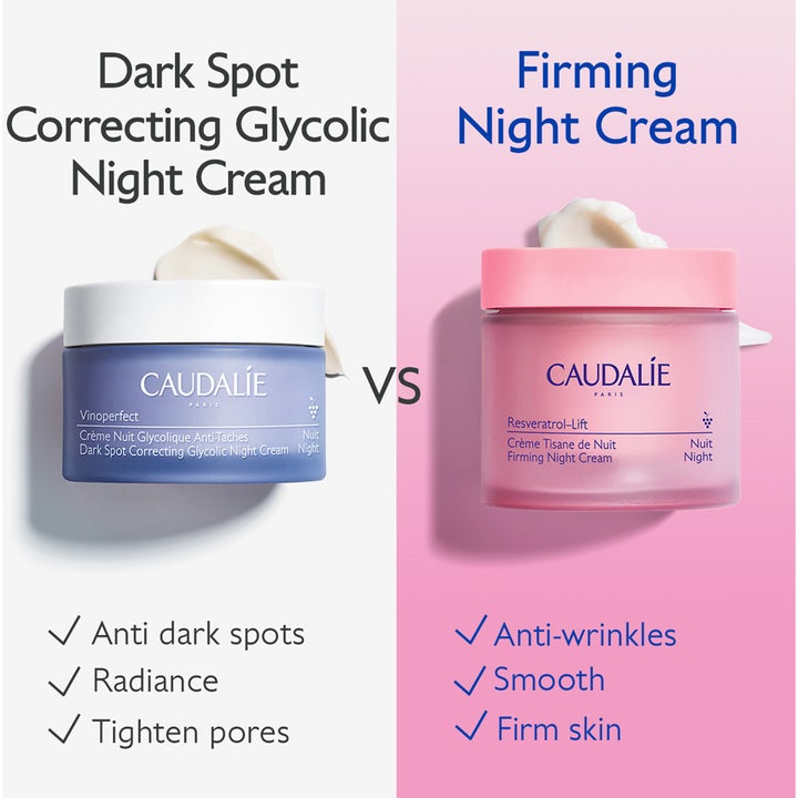 Caudalie Resveratrol-Lift Firming Night Cream 50 ml kiinteyttävä yövoide vaaleanpunaisessa purkissa silottaa ryppyjä.