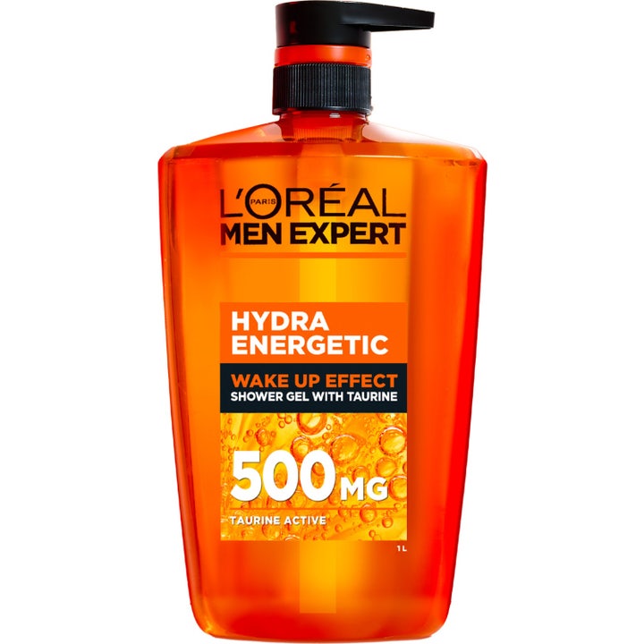 L'Oréal Men Expert Hydra Energetic 1000 ml virkistävä suihkugeeli tauriinilla oranssissa suuressa pumppupullossa
