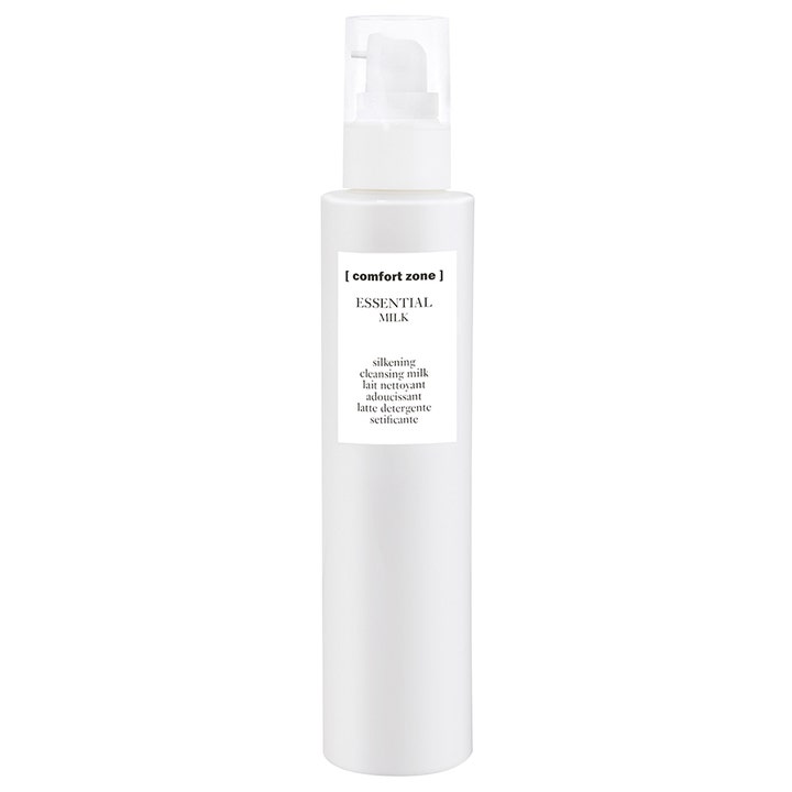 Comfort Zone Essential Milk 200 ml puhdistusmaito silkkiselle iholle valkoisessa pumppupullossa.