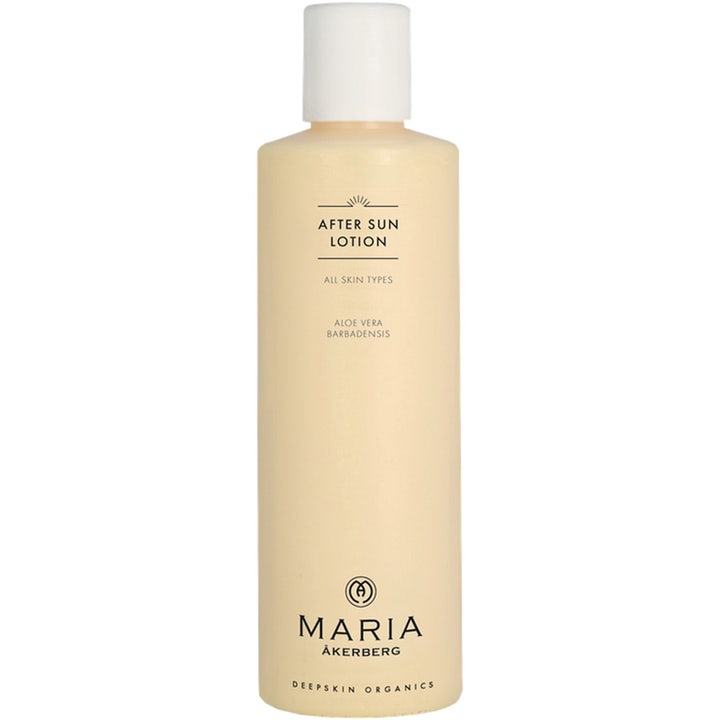 Maria Åkerberg After Sun Lotion 250 ml rauhoittava vartalovoide vaaleankeltaisessa pullossa valkoisella korkilla.