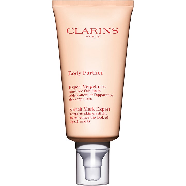 Clarins Body Partner Stretch Mark Expert vartalovoide häivyttää venymisarpia persikanvärisessä pumpputuubissa