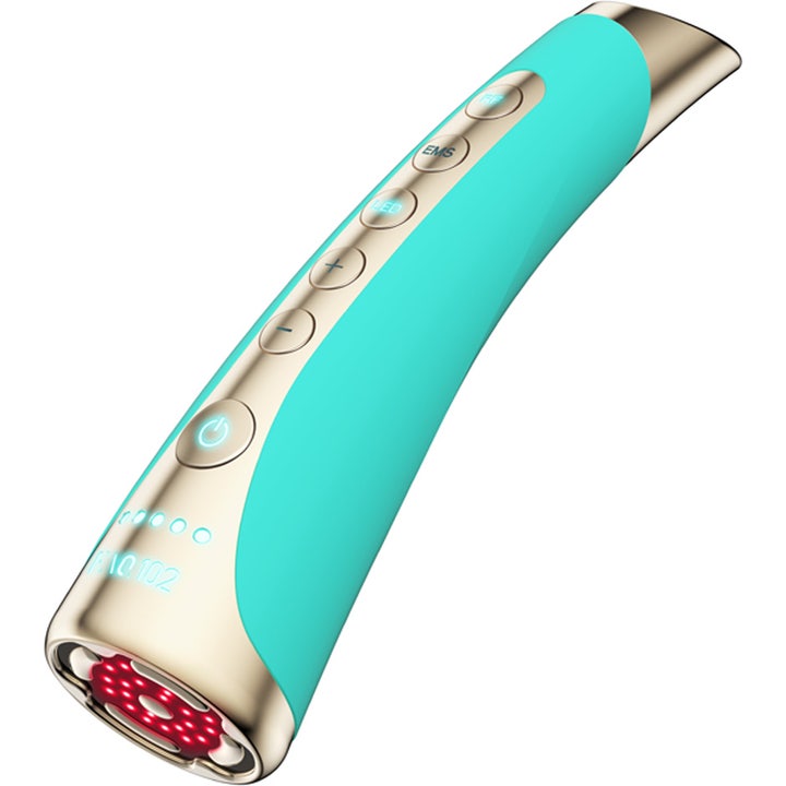 FAQ Swiss FAQ 102 LED-Pulse Facial Device Topaz 1 kpl kiinteyttävä kasvolaite kultaisella pinnalla ja punaisella LED-valolla.