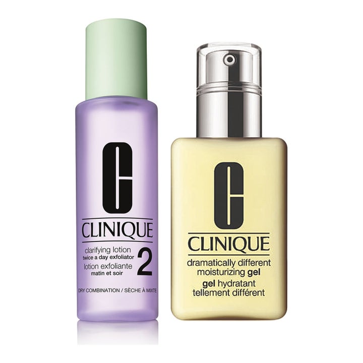 Clinique Clarifying Lotion 2 ja Moisturizing Gel ihonhoitosetti kirkastaa ja kosteuttaa kasvojen ihoa.