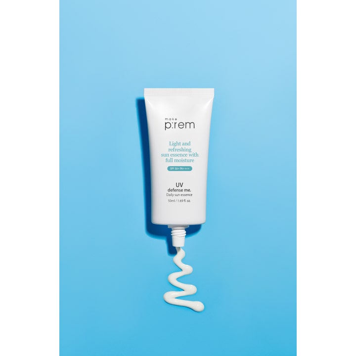 Make Prem UV Defense Me Daily Sun Essence 50 ml kosteuttava aurinkovoide ja valkoinen emulsiokoostumus
