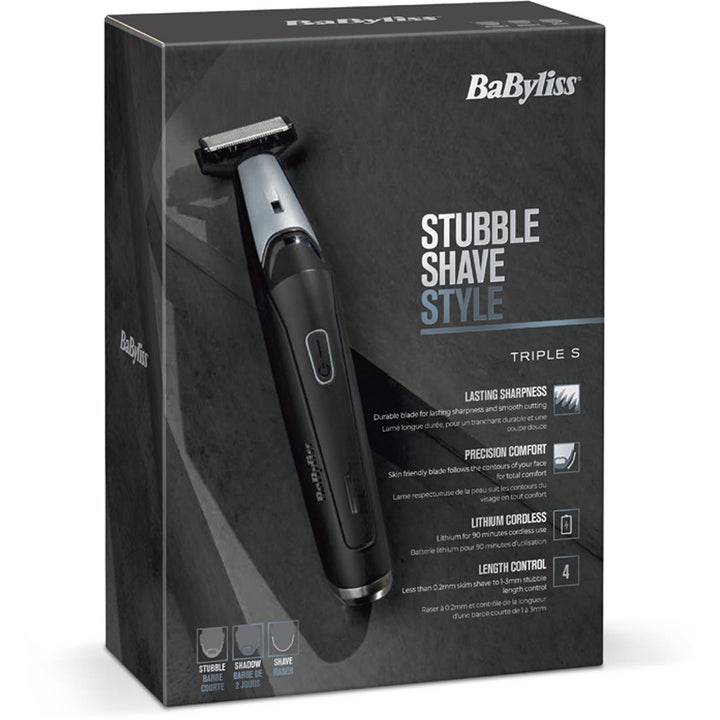 BaByliss Triple S Beard Trimmer 1 kpl partatrimmeri sänkiparran ajoon mustassa tyylikkäässä pakkauksessa.