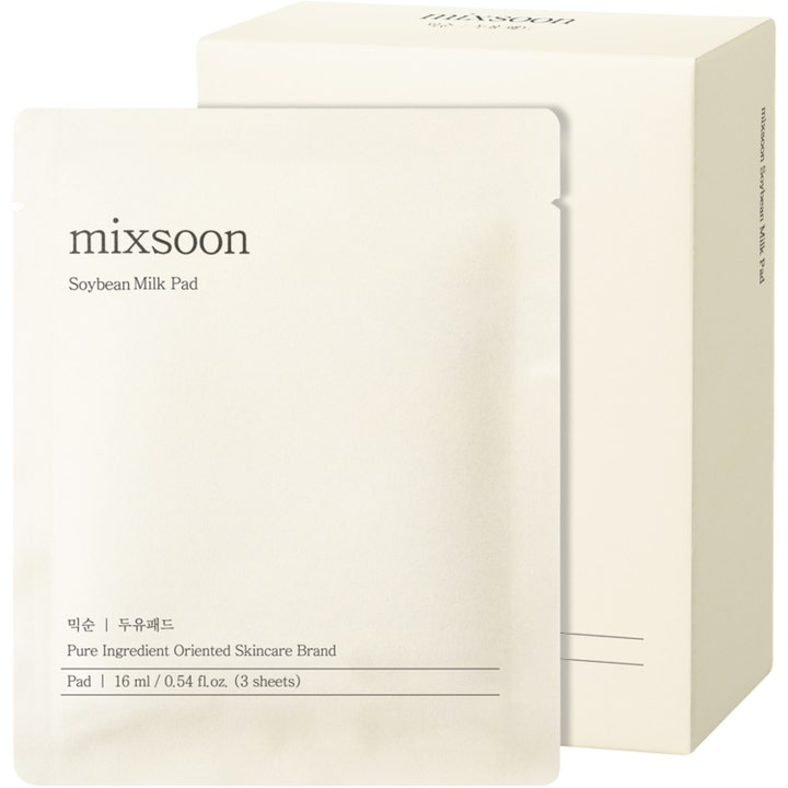 mixsoon Soybean Milk Pad 3 kpl ravitseva hoitolappu kermanvalkoisessa pakkauksessa ja pahvikotelossa