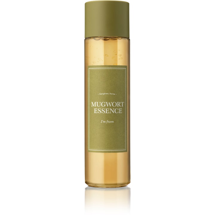I'm From Mugwort Essence 160 ml rauhoittava kasvohoito kirkkaassa pullossa jossa on oliivinvihreä korkki.