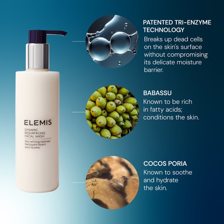 Elemis Dynamic Resurfacing Facial Wash 200 ml silottava puhdistusgeeli trientsyymiteknologialla ja babassulla