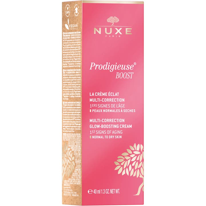 Nuxe Créme Prodigieuse Boost Silky Cream 40 ml heleyttävä päivävoide ikääntymisen merkkeihin pinkissä pakkauksessa