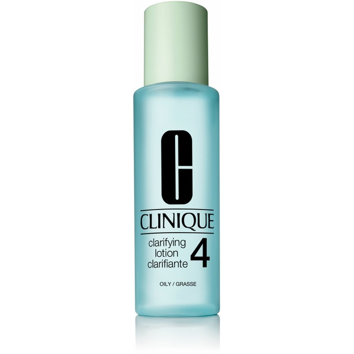 Clinique Clarifying Lotion 4 kirkastava kasvovesi rasvoittuvalle iholle vaaleansinisessä pullossa mintunvihreällä korkilla