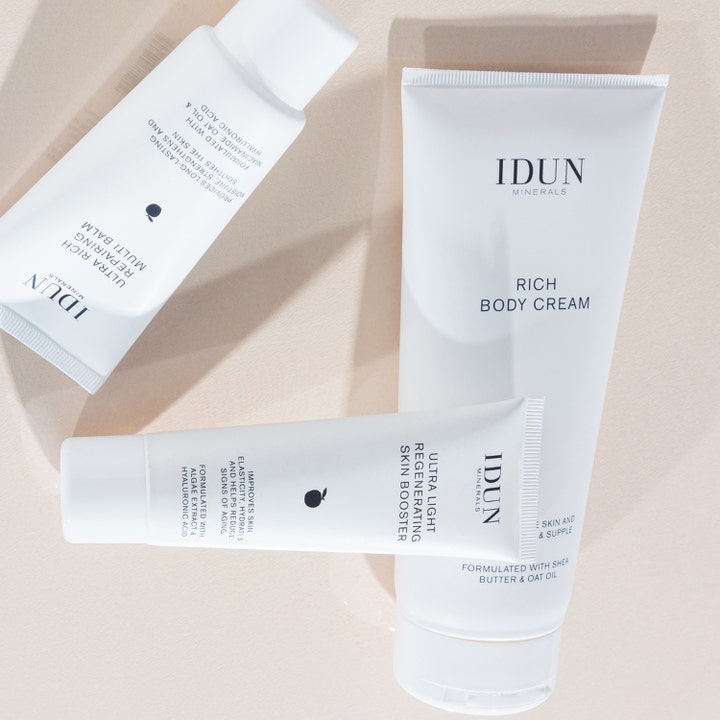 IDUN Minerals Ultra Rich Repairing Multi Balm 50 ml kosteuttava monitoimivoide valkoisessa tuubissa vaalealla taustalla