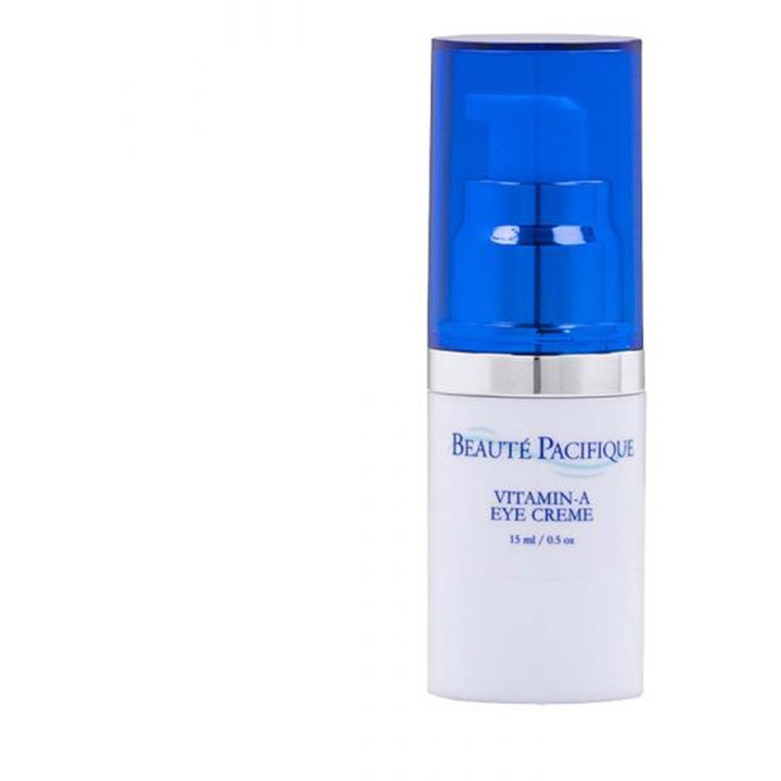 Beauté Pacifique Vitamin-A Eye Creme 15 ml uudistava silmänympärysvoide valkoisessa pumppupullossa jossa on sininen korkki