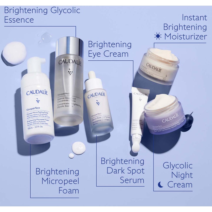 Kirkastava Caudalie Vinoperfect Concentrated Glycolic Essence 100 ml hoitoneste osana sarjan ihonhoitorutiinia