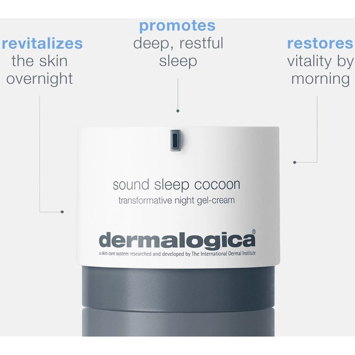 Dermalogica Sound Sleep Cocoon 50 ml elvyttävä yövoide valkoisessa pumppupullossa joka uudistaa ihoa yön aikana.