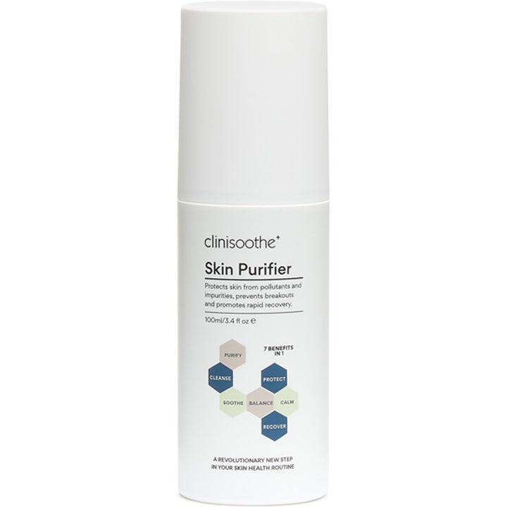 Clinisoothe+ Skin Purifier 100ml puhdistava kasvosuihke rauhoittaa ihoa valkoisessa sylinterinmuotoisessa pullossa.