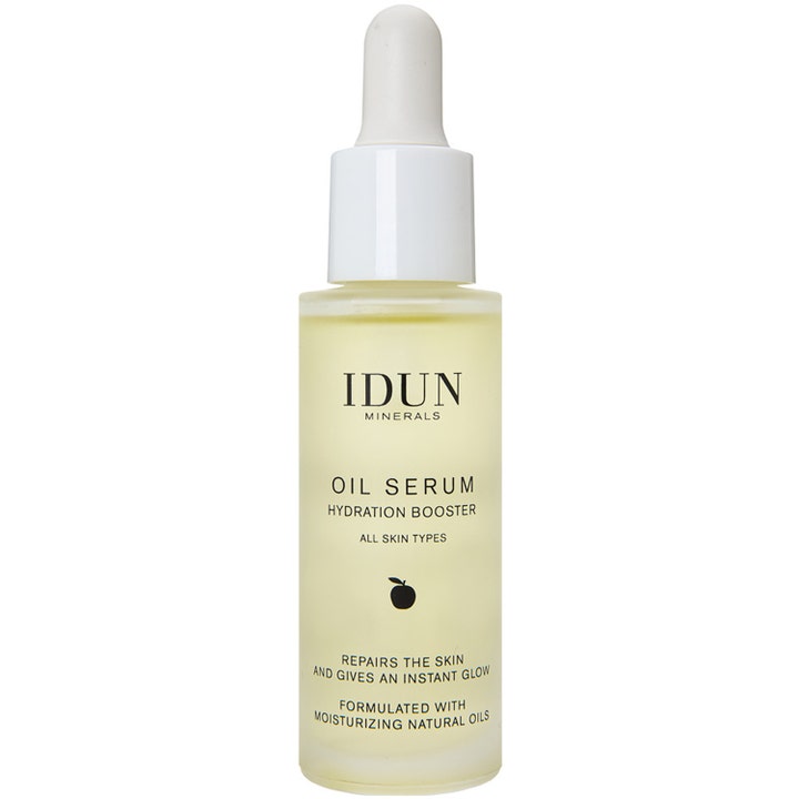 IDUN Minerals Oil Serum Hydration Booster 30 ml heleyttävä kasvoöljy huurteisessa lasipullossa valkoisella pipetillä