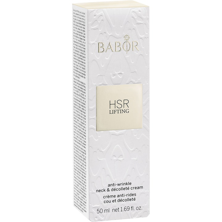Babor HSR Lifting Neck & Decolleté Cream 50 ml kiinteyttävä kaulavoide valkoisessa kohokuvioidussa pakkauksessa.
