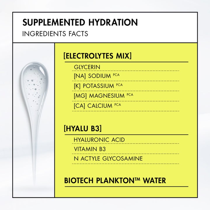 Biotherm Aquasource+ Electrolyte Dewy Gel 30 ml kosteuttava kasvogeeli ja ainesosaluettelo elektrolyyteillä.