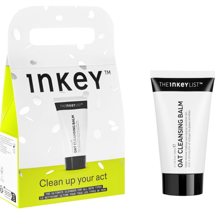 The Inkey List Oat Cleansing Balm 50 ml puhdistustuote valkoisessa tuubissa ja raikkaassa lahjapakkauksessa.