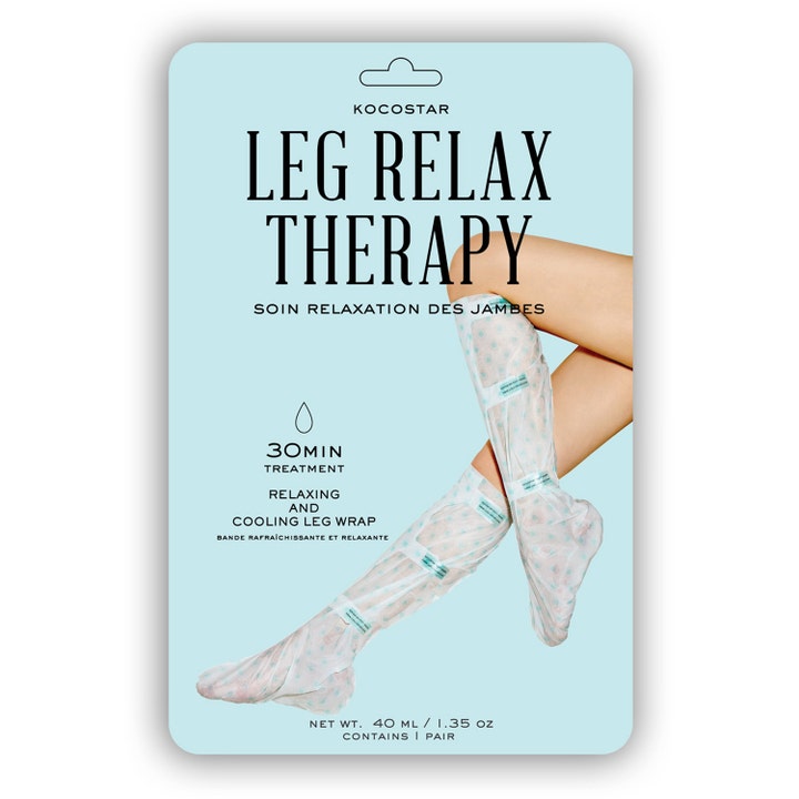 Kocostar Leg Relax Therapy 40 ml viilentävä säärihoito vaaleansinisessä pakkauksessa jossa on pilkulliset kääreet