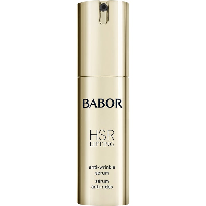 Babor HSR Lifting Anti-wrinkle Serum 30 ml silottava seerumi kultaisessa kiiltävässä pumppupullossa.