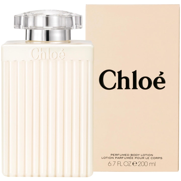 Chloé Chloé Body Lotion 200 ml kosteuttava vartalovoide pystyuurretussa valkoisessa pullossa ja beige kotelo