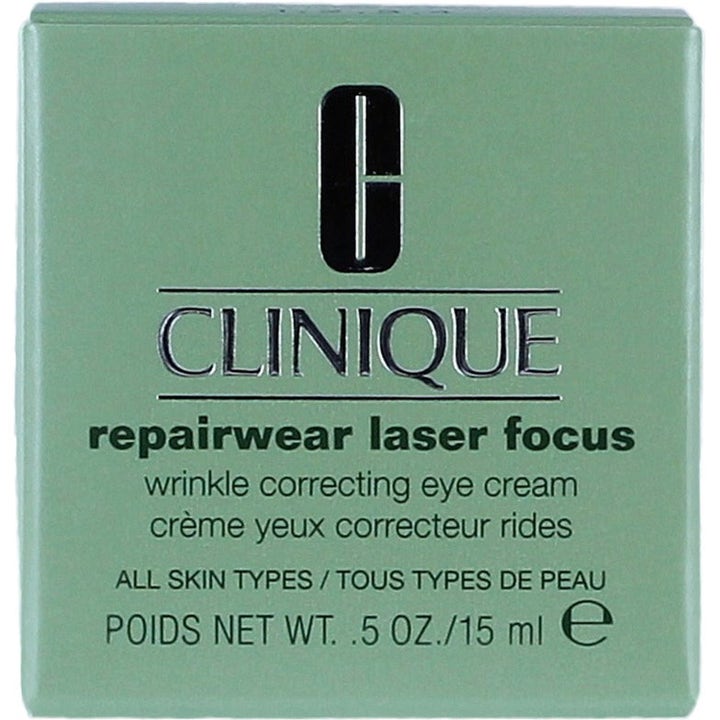 Clinique Repairwear Laser Focus 15 ml silmänympärysvoide silottaa ryppyjä vihreässä pahvipakkauksessa