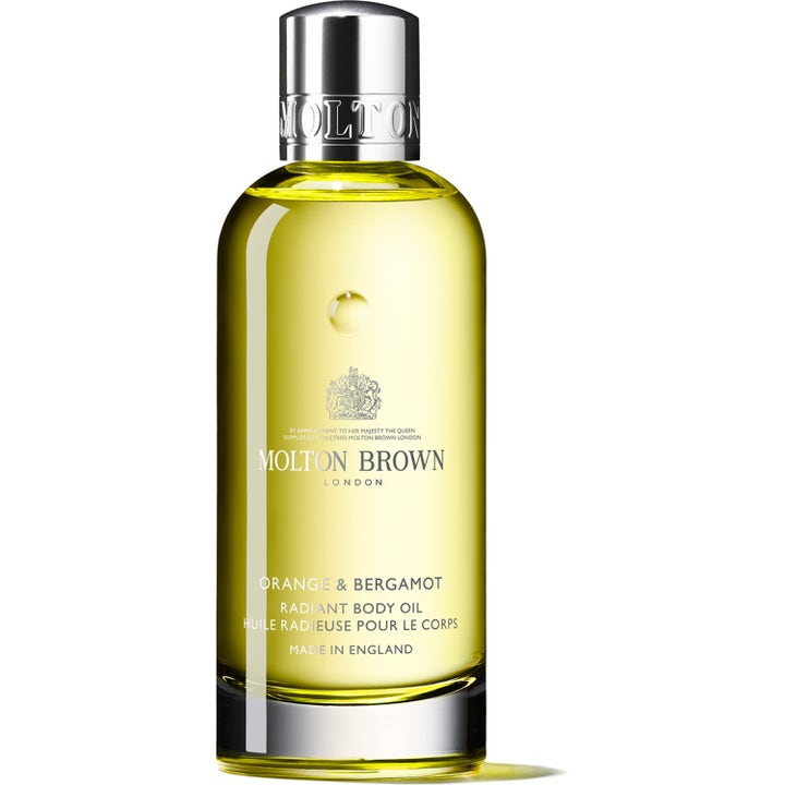 Molton Brown Orange & Bergamot Radiant Body Oil 100 ml heleyttävä vartaloöljy lasipullossa hopeisella korkilla