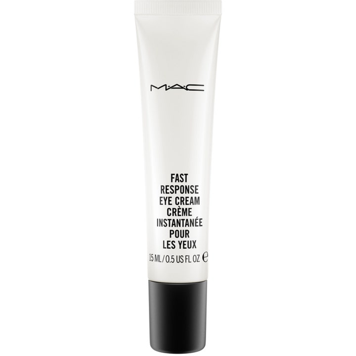 MAC Fast Response Eye Cream 15 ml turvotusta laskeva silmänympärysvoide valkoisessa tuubissa mustalla korkilla