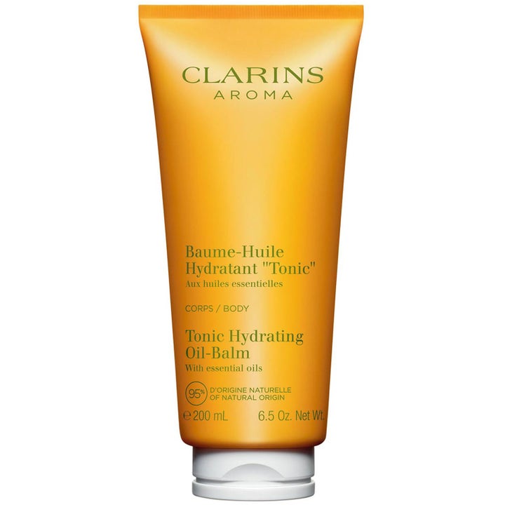 Clarins Aroma Tonic Hydrating Oil-Balm 200 ml kosteuttava vartalovoide keltaisessa tuubissa.