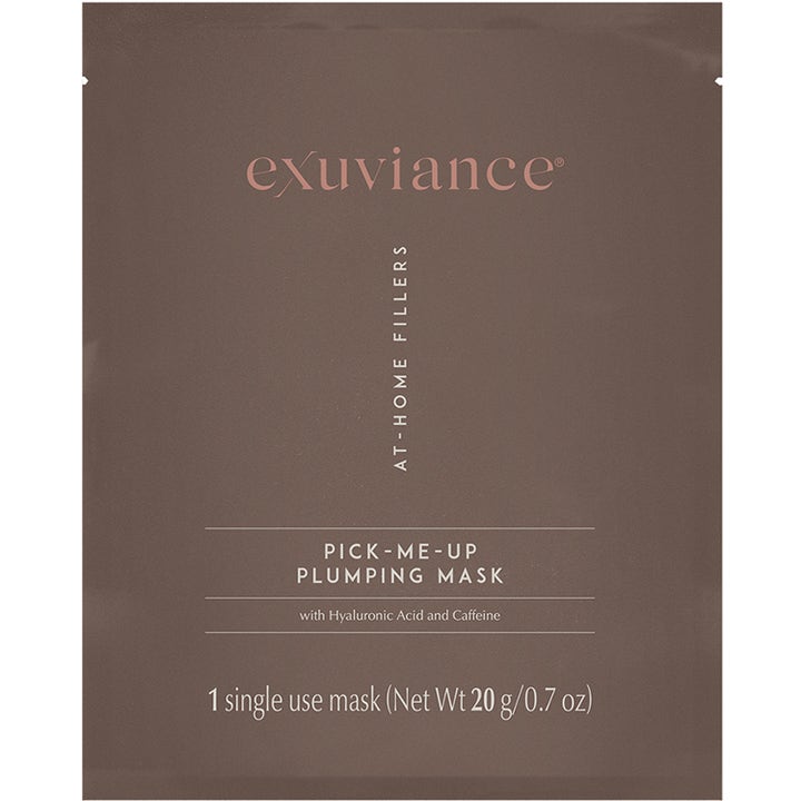 Exuviance Pick-Me-Up Plumping Mask 20 g täyteläisyyttä antava naamio hyaluronihapolla tyylikkäässä ruskeassa pussissa