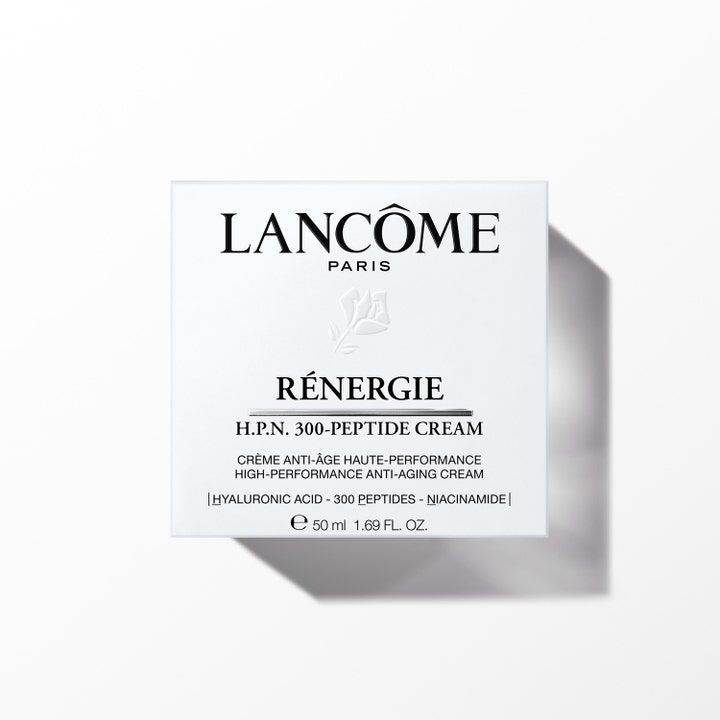 Lancôme Rénergie H.P.N. 300-Peptide Cream 50 ml anti-age päivävoide valkoisessa hyaluronihappoa sisältävässä pakkauksessa.