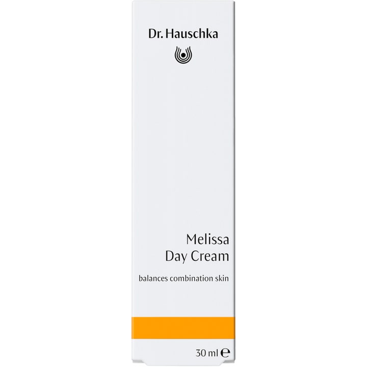 Dr. Hauschka Melissa Day Cream 30 ml tasapainottava päivävoide valkoisessa ulkopakkauksessa keltaisella raidalla