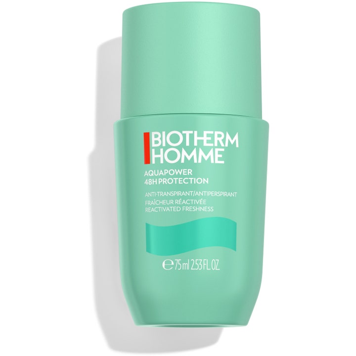Biotherm Homme Aquapower Ice Cooling Effect 75 ml viilentävä antiperspirantti mintunvihreässä roll-on-pakkauksessa.
