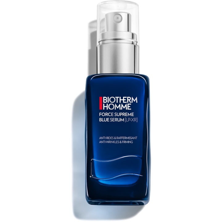 Biotherm Homme Force Supreme Blue Serum 50 ml silottava seerumi tummansinisessä lasipullossa.