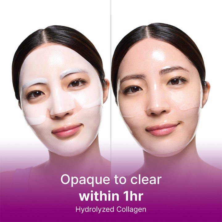 Dr.Jart+ Hydro Firming Mask 30 g kiinteyttävä kangasmaski muuttuu valkoisesta läpinäkyväksi iholla.