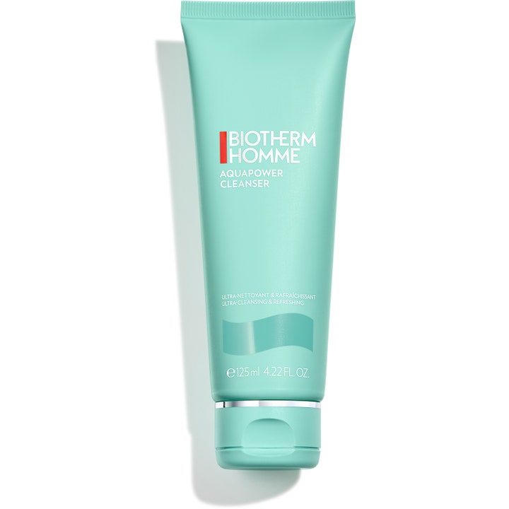 Biotherm Homme Aquapower Cleanser 125 ml puhdistusgeeli on pakattu raikkaan mintunvihreään tuubiin.