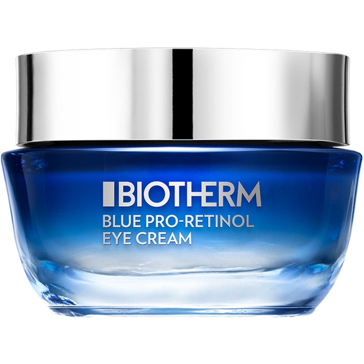 Biotherm Blue Pro-Retinol Eye Cream 15 ml silottava silmänympärysvoide sinisessä lasipurkissa hopeisella kannella