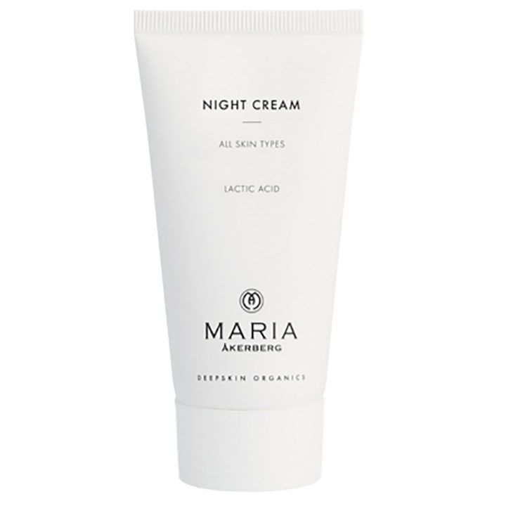 Maria Åkerberg Night Cream 100 ml uudistava yövoide valkoisessa tuubissa sisältää maitohappoa