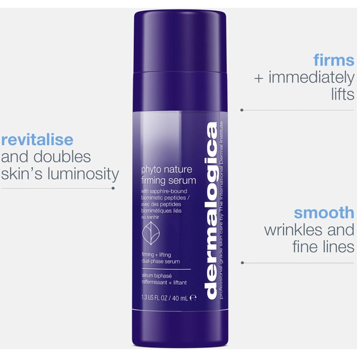 Dermalogica Phyto-Nature Firming Serum 40 ml kiinteyttävä seerumi lilassa pullossa heleyttää ja silottaa juonteita