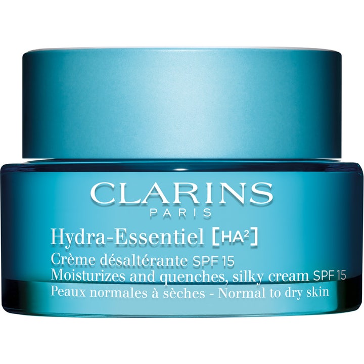 Clarins Hydra-Essentiel [HA²] SPF 15 50 ml kosteuttava kasvovoide sinisessä lasipurkissa antaa iholle silkkisen tunteen.