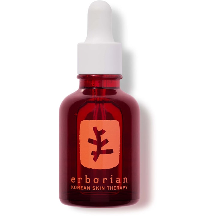 Erborian Red Pepper Super Serum 30 ml heleyttävä kasvoseerumi punaisessa lasipullossa valkoisella pipetillä